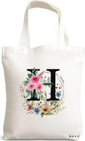 Sacosa de Panza pentru Cumparaturi, Geanta Tote, Cu litera H in Coronita Florala, 38x34.5 cm, Alba, BEKZ®