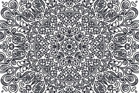 Tapet ornament cu motiv floral în alb-negru