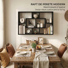 HOMCOM Etajeră de Perete cu 8 Compartimente, 85 x 14,5 x 47,5 cm, Lemn, Negru | Aosom Romania