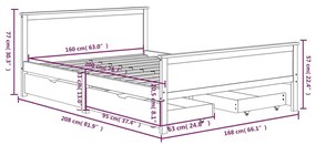 Cadru de pat cu 4 sertare maro miere 160x200 cm lemn masiv pin maro miere, 160 x 200 cm, 4 Sertare