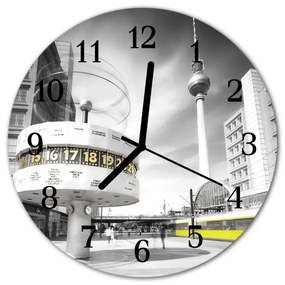 Ceas de perete din sticla rotund Berlin City Black &amp; White