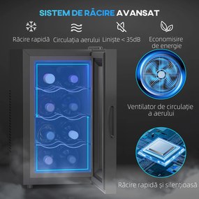 HOMCOM Frigider pentru 8 Sticle de Vinuri cu Temperatura Reglabilă 8-18°C și Rafturi Reglabile, 26,5x51,5x47,5 cm, Negru | Aosom Romania