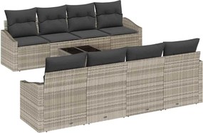 vidaXL Set de canapea cu pernă Manual 9 pcs Gri deschis poliratan