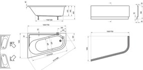 Ravak CA41000000 - Cadă de colț CHROME 170x105 cm acrilic/alb
