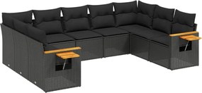 vidaXL Set mobilier de grădină cu perne, 9 piese, negru, poliratan
