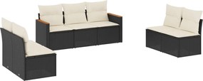 vidaXL Set canapele de grădină cu perne, 7 piese, negru, poliratan