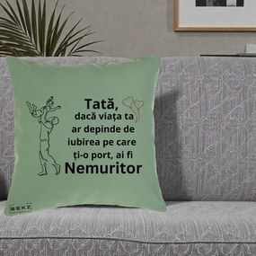 Cadou pentru Tata - Perna Personalizata Tata Nemuritor Joaca in Aer, 40x40 cm, Verde, Husa Detasabila, Perna Inclusa, BEKZ®