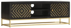 vidaXL Comodă TV, negru &amp; auriu, 120x30x40 cm, lemn masiv de mango