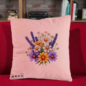 Perna Decorativa Lavanda Musetel si Flori Mov, 40x40 cm, Roz, Husa Detasabila, Perna Inclusa, BEKZ®