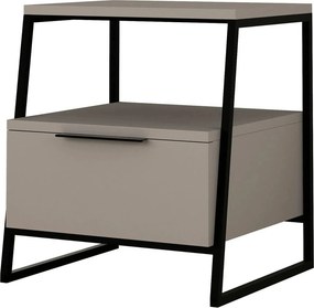 Noptiera, bej/negru, PAL melaminat/metal, 45x40x50 cm