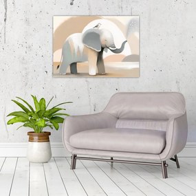 Tablou pe sticlă - Elefant în culori pastel (70x50 cm)