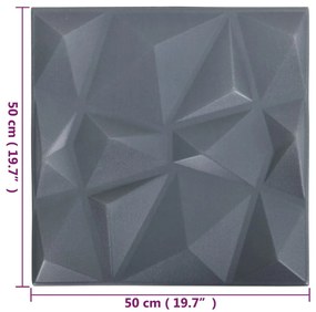 Panouri de perete 3D 12 buc. gri 50x50 cm model diamant 3 m   12, Gri diamant