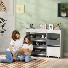 Mobilier AIYAPLAY pentru Jucării pentru Copii cu 11 Coșuri din Țesătură, Dulap și Rafturi, 105x30x80 cm, Alb | Aosom Romania