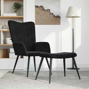vidaXL Scaun de relaxare cu taburet, negru, catifea