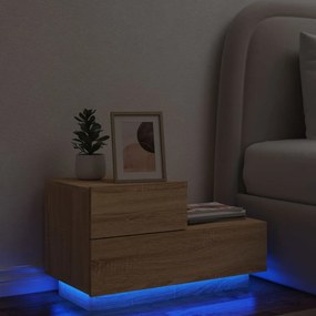 836779 vidaXL Noptieră cu lumini LED, stejar sonoma, 70x36x40,5 cm
