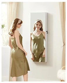 Dulap de bijuterii cu oglinda, Songmics, JJC99WT, Alb, 9,3 x 37 x 107 cm