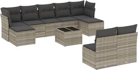vidaXL Set canapele de grădină cu perne 10 piese gri deschis poliratan