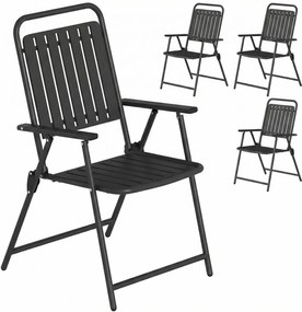 Outsunny Set de 4 scaune de grădină pliabile pentru exterior cu cotiere, spătar și șezut cadru metalic 55x63x93 cm negru | Aosom Romania
