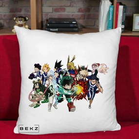 Perna Personalizata My Hero Academia Clasa 1-A Complet, 40x40 cm, Alb Pufos, Husa Detasabila, Perna Inclusa, BEKZ®