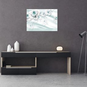 Tablou pe sticlă - Flori de trandafir turcoaz (70x50 cm)