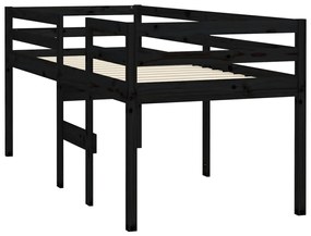 Pat inalt de dormitor, negru, 80x200 cm, lemn masiv de pin