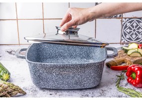 Oală pătrată cu capac 28x28 cm, 6.5L – Klausberg KB 7532, strat marmură antiaderent, gri, compatibilă cu inducție și plite clasice