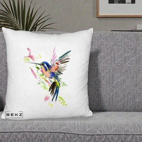 Perna Decorativa Colibri Acuarela, 40x40 cm, Alb Pufos, Husa Detasabila, Perna Inclusa, BEKZ®