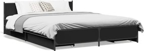 vidaXL Cadru de pat cu sertare, negru, 135x190 cm, lemn prelucrat