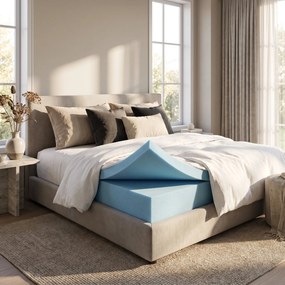 Topper saltea memory foam cu gel racoritor ELEMUSE, 7 cm, husa detasabila lavabila