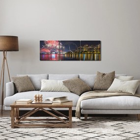 Tablou cu artificii in Singapur (cu ceas) (90x30 cm)