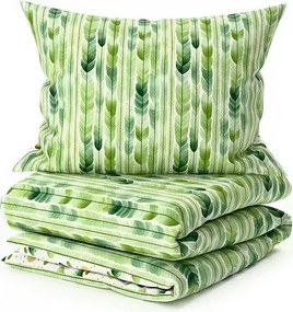 Set Lenjerie de pat creponata GREEN TREES POLY verde + Cearsaf Jersey 180 x 200 cm alb, pat dublu