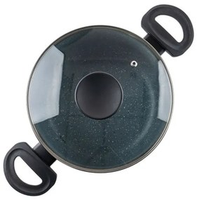 Oala cu capac din sticla Luigi Ferrero Prima FR-2245D, 22x13 cm, 4.5 l, Acoperire antiaderenta cu efect de marmura, Inductie, Albastru