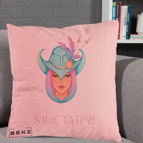 Perna Personalizata Zodiac Sagetator Cowgirl, 40x40 cm, Roz, Husa Detasabila, Perna Inclusa, BEKZ®