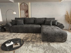 Colțar extensibil dumonde cu ladă de depozitare si sezut confortabil din spuma high-density, Berlin XL Euphoria Negru 350x185 cm II