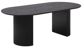 Masa dining ovala cu blat aspect lemn si picioare negre 100x210x75 cm Boavista House Nordic