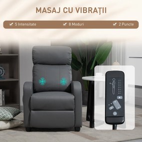HOMCOM Fotoliu de Masaj cu 8 Moduri și 5 Intensități, Suport pentru Picioare și Telecomandă, 68x88x98 cm, Gri | Aosom Romania