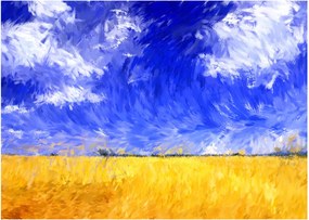 Tablou pe sticlă - Pictură în ulei, câmp auriu (70x50 cm)