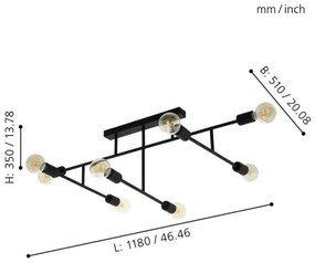 Eglo 98035 - Lustră aplicată BELSIANA 8xE27/40W/230V negru