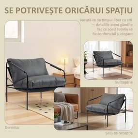 HOMCOM Fotoliu de Sufragerie din Piele PU și Cadru Metalic cu Perne Groase, 74.5x75x77 cm, Gri Antracit | Aosom Romania