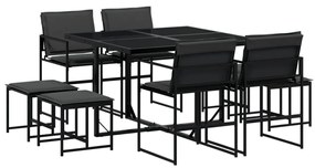 3295083 vidaXL Set mobilier de grădină, 9 piese, cu perne, negru, textilenă