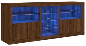 3209036 vidaXL Servantă cu lumini LED, stejar maro, 162x37x67 cm