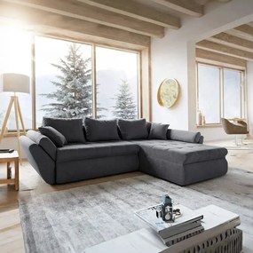 Colțar extensibil dumonde cu ladă de depozitare si sezut confortabil din spuma high-density, Loana Enjoy Grafit II 270x185 cm