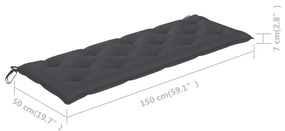 Banca gradina 3 locuri, cu perna, 150 cm, lemn masiv eucalipt Antracit, 150 cm, 1
