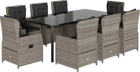 vidaXL Set mobilier grădină cu perne, 9 piese, gri deschis, poliratan