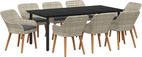 vidaXL Set de masă pentru grădină cu pernă 9 pcs Gri deschis poliratan