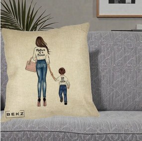Cadou pentru Mama - Perna Personalizata Patrata Mother of a Prince, 40x40 cm, Crem, Husa Detasabila, Perna Inclusa, BEKZ®
