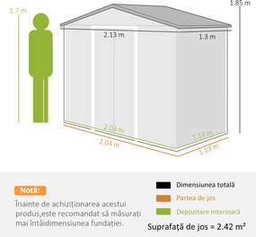 Outsunny Magazie Grădină Metalică cu Orificii de Ventilație și Ușă Culisantă Dublă pentru Grădinarit și DIY, 213x130x185 cm, Maro | Aosom Romania