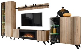 Mobilier living Lyran (hikora jackson + negru (cu iluminat LED) (cu bioșemineu). 1097693