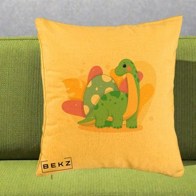 Perna Personalizata Dinozaur cu Ou Pastelat, 40x40 cm, Galben, Husa Detasabila, Perna Inclusa, BEKZ®