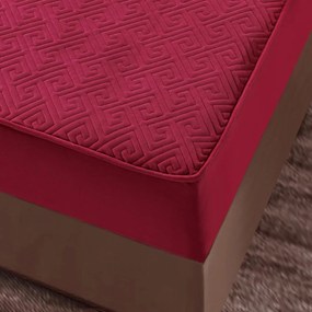 Husa de pat matlasata si 2 fete de perne din catifea, cu elastic, model tip topper, pentru saltea 160x200 cm, magenta, HTC-44